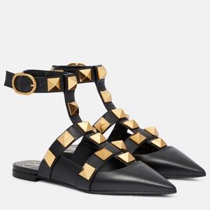 New! VALENTINO ROCKSTUD ballerina FLAT IN Black SIZE 39